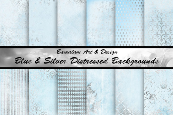 Blue Silver Distressed Digital Papers