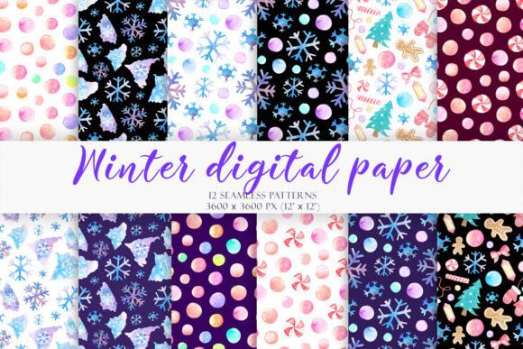 Set of Watercolor Winter Patterns