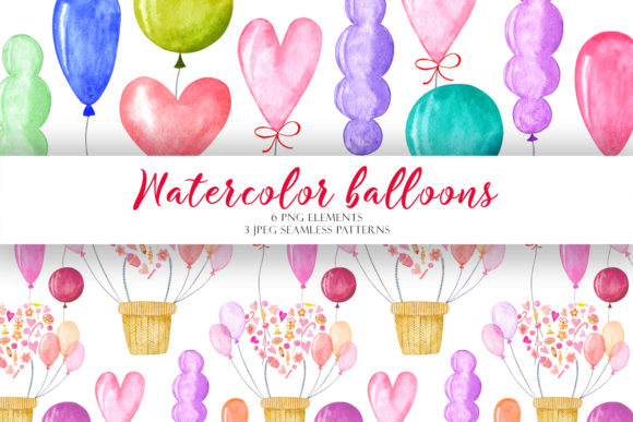 Watercolor Balloons Clipart and Patterns