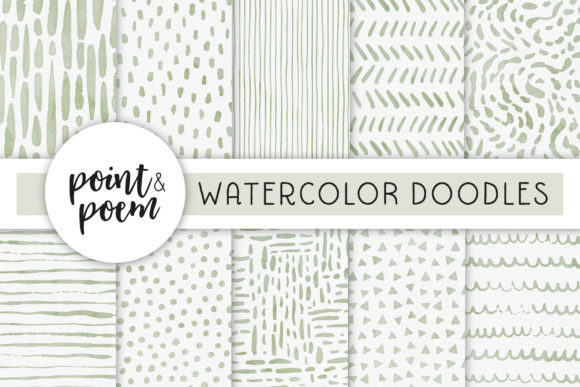 Watercolor Doodles Digital Paper Green